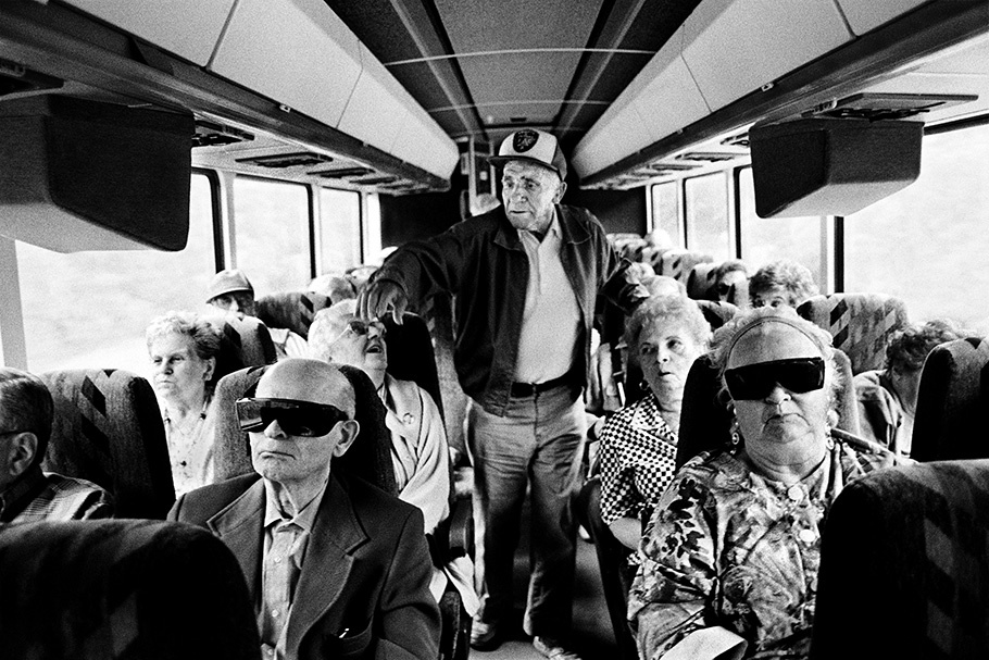 A bus full of senior citizens.